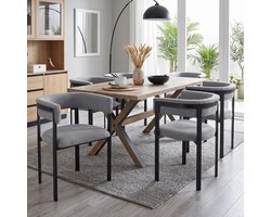 MIVRAY Eetkamerstoel Set Van 6 - Moderne Chenille Stoel Met Armleuningen - Voor Eetkamer En Woonkamer - Metaal - Grijs