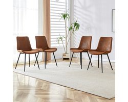 MIVRAY Eetkamerstoelen Set Van 4 - Ademende Stoffen Zitting Met Ergonomische Rugleuning - Voor Eetkamer En Kantoor - Bruin Zwart