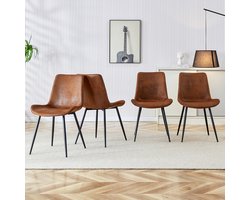MIVRAY Eetkamerstoelen Set Van 4 - Ademende Stoffen Zitting Met Ergonomische Rugleuning - Voor Eetkamer En Kantoor - Bruin+Zwart