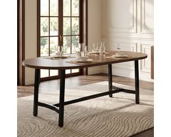 MIVRAY Eettafel - Ovale Tafel Met Afgeronde Hoeken Voor 6 Tot 8 Personen - Modern Voor Eetkamer - MDF En IJzer - 180x80x75 Cm - Walnootkleur
