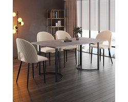 MIVRAY Eettafel - Rechthoekig Met Marmerlook - Voor Eetkamer Keuken En Kantoor - MDF En Metaal Grijs - 140x80 Cm