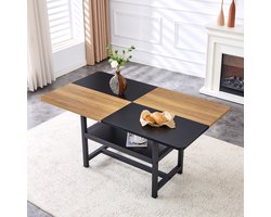 MIVRAY Eettafel - Rechthoekig Met Opbergplank Voor 4 Tot 6 Personen - Keuken En Eethoek - MDF En Metaal - Zwart Hout
