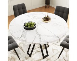 MIVRAY Eettafel - Ronde Marmerlook Tafel Voor 4 Tot 6 Personen - Voor Eetkamer En Kantoor - 100x100x76 cm- MDF+ Metaal - Wit