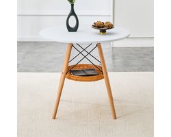 MIVRAY Eettafel - Ronde Tafel Met Opbergmand - Voor Keuken Balkon En Woonkamer - MDF En Massief Hout - 80 Cm - Wit