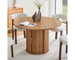 MIVRAY Eettafel - Ronde Tafel Voor 4 Tot 6 Personen Met Opbergruimte - Voor Keuken En Woonkamer - Houtlook Walnoot - 120 Cm