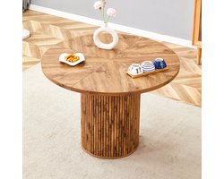 MIVRAY Eettafel - Ronde Tafel Voor 4 Tot 6 Personen - Voor Eethoek En Keuken - MDF En Metaal - 100 x 76 Cm - Houtkleur