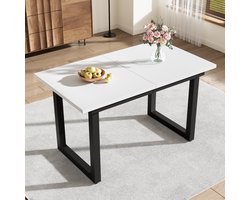 MIVRAY Eettafel - Uitschuifbaar Industrieel Model - Voor Eetkamer En Gezelschap - MDF Metaal - Wit Zwart - 140-180x80x75 Cm