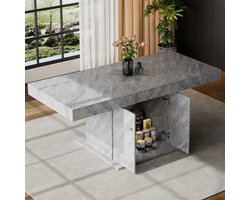 MIVRAY Eettafel - Uitschuifbaar Met Opbergruimte - Voor Eetkamer Of Werkplek - Grijs - Spaanplaat - 140-180x80x76 Cm