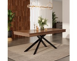 MIVRAY Eettafel - Uitschuifbaar Van 140 Tot 180 Cm - Voor 6 Tot 8 Personen In Eetkamer Of Keuken - MDF En Metaal - Walnootkleur