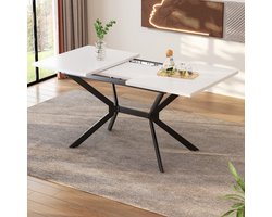 MIVRAY Eettafel - Uitschuifbaar Voor 4 Tot 6 Personen - Modern Voor Eetkamer En Keuken - Wit MDF Metaal 120-160x80 Cm