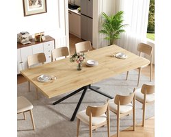 MIVRAY Eettafel - Uitschuifbaar Voor 4 Tot 6 Personen - Zwart Metalen Steronderstel - MDF Licht Eiken - 120 Tot 160 x 90 x 75 Cm