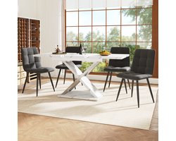 MIVRAY Eettafel - Uitschuifbaar Voor 6 Tot 8 Personen - Voor Keuken En Woonkamer - MDF En Metaal - 118-157x75x76,4 Cm - Wit