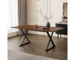 MIVRAY Eettafel - Voor 6 Tot 8 Personen Met X Poten - Voor Eetkamer En Diners - MDF En Metaal - 180x90x75 Cm - Walnoot