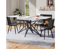 MIVRAY Eettafelset - Uitschuifbare Eettafel Met 4 Stoelen - Voor Eetkamer Woonkamer Of Kantoor - MDF En Metaal - 120 160x80x66,1 Cm