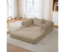 MIVRAY Fauteuil 120 x 85 x 65 cm - Handmatig Omvormbaar Tot Eenpersoons Slaapstoel - Voor Woonkamer En Logeerkamer - Stof Bruin
