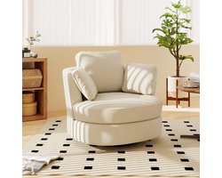 MIVRAY Fauteuil - 360 Graden Draaibaar Met Diepe Zitting En Kussens - Voor Woonkamer En Slaapkamer - Chenille - Beige