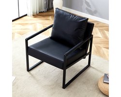 MIVRAY Fauteuil 68,6 x 75,4 x 75,2 cm - Compacte Leesstoel Met Armleuningen - Voor Woonkamer Slaapkamer En Kantoor - Metaal En Kunstleer - Zwart