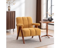 MIVRAY Fauteuil 77 x 69 x 77 cm - Zachte Bouclé Bekleding met Armleuningen - Voor Woonkamer en Slaapkamer - Massief Eikenhout - Geel