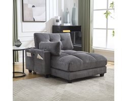 MIVRAY Fauteuil – Lounge Met Bekerhouders, Zijvak En Usb Aansluiting – Voor Woonkamer En Slaapkamer – Corduroy Grijs