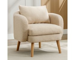 MIVRAY Fauteuil – Zachte Teddy Bekleding Met Extra Dik Zitkussen En Rugkussen – Voor Woonkamer En Slaapkamer – Teddy Beige