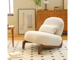 MIVRAY Fauteuil Zonder Armleuningen - Comfortabele Leesstoel Voor Woonkamer En Balkon - Fluweel Met Houten Poten - Wit