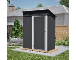 MIVRAY Gereedschapsschuur – Compact En Afsluitbaar – 152,2 X 83,6 X 182 Cm – Metaal – Zwart – Voor Tuin, Terras En Balkon – Plat Dak