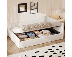 MIVRAY Gestoffeerd Dagbed 140x200 Cm - Bed Met Opbergruimte Onderbed - Voor Logeerkamer En Studio - Linnen - Beige - Zonder Matras