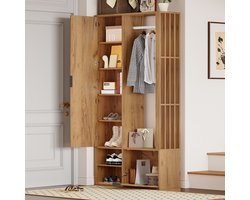 MIVRAY Halmeubel - 6 In 1 Garderobekast Met Spiegel En Droogrek - 9 Opbergvakken Voor Hal En Trapruimte - Spaanplaat - 100x33x190 Cm