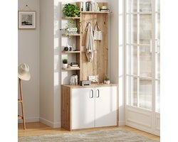 MIVRAY Halmeubel - Schoenenrek Met Opbergkast En 6 Open Planken - Ruimtebesparend Voor Hal En Entree - Spaanplaat - 75x33x180 Cm