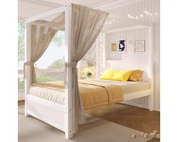 MIVRAY Hemelbed 90x200 Cm - Eenpersoonsbed Zonder Matras Met Open Dakframe En Lattenbodem - Voor Kinderkamer En Jeugdkamer - Hout En MDF - Wit