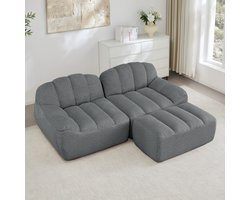 MIVRAY Hoekbank 2-Zits - Modulair Met Ottomaan En Diepe Zitting - Voor Woonkamer En Appartement - Granulaire Fleece Grijs