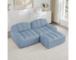 MIVRAY Hoekbank 2-Zits - Modulair Zonder Montage Met Ottomaan - Voor Woonkamer En Appartement - Fleece Blauw