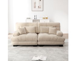MIVRAY Hoekbank 220 cm - Wolkzachte Chenille 2-Zits Met Lendenkussens - Voor Woonkamer En Lounge - Massief Hout Licht Koffie