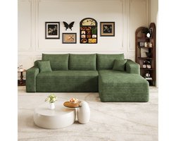 MIVRAY Hoekbank 241 cm - Modulaire L-vorm Met Chaise Longue Zonder Montage - Voor Woonkamer En Appartement - Stof Corduroy Groen