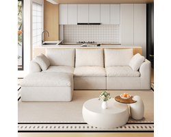 MIVRAY Hoekbank 245 x 155 x 83 cm - L-Vorm met Zachte Schuimvulling - Vier Zitplaatsen voor de Woonkamer - Linnen - Beige Wit