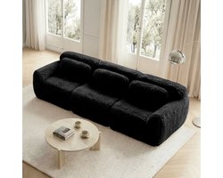 MIVRAY Hoekbank – 3-Zits Modulaire Loungebank Zonder Montage Met Ergonomisch Comfort En Kussens – Pluche Zwart