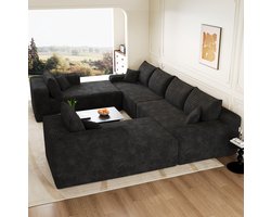 MIVRAY Hoekbank 302 x 242 cm Modulaire Slaapbank Met Zachte Corduroy Bekleding Voor Woonkamer Stof Zwart