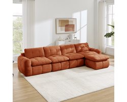 MIVRAY Hoekbank 334 x 160 x 68 cm - Modulaire L-vorm Met Hocker, Montagevrij - 4-Zits Voor Woonkamer En Appartement - Chenille Oranje