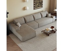 MIVRAY Hoekbank 340 Cm - Modulaire Bank Met L-Vormige Chaise Longue En Diepe Zit - Voor Woonkamer En Slaapkamer - Ribstof Camel