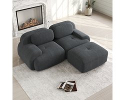 MIVRAY Hoekbank – Modulair Bankstel Met Gebogen Armleuningen – Montagevrij – Corduroy Grijs