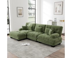 MIVRAY Hoekbank Modulair - Diepe Zitting Met Verplaatsbare Ottomans - Voor Woonkamer En Kantoor - Chenille Groen