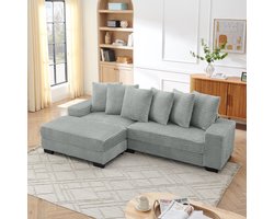 MIVRAY Hoekbank – Omkeerbare Chaise Longue Links/Rechts – 4-Zits Voor Woonkamer En Kantoor – Ribstof Grijs