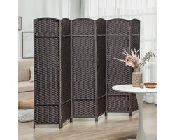 MIVRAY Kamerscherm – 6-Delig Opvouwbaar – 240 x 170 cm – Hout en Kunststof – Bruin – Afscherming Voor Woonkamer en Thuiskantoor