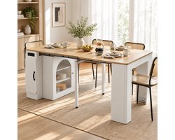 MIVRAY Keukeneiland - Uitschuifbare Eettafel Met Opbergruimte En Verlichting - Voor Keuken En Eetkamer - Wit+Houtkleur