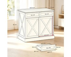 MIVRAY Keukenilandkast - Met 2 Lades En Schuifdeur Voor Extra Opbergruimte - Werkblad Voor Keuken En Eetruimte - Wit En Antiekbruin - 106,4 X 57 X 92 Cm