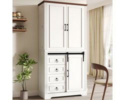 MIVRAY Keukenkast - Hoge Opbergkast Met Zachtsluitende Deuren En 4 Laden - Voor Keuken En Woonkamer - 80x39,8x180cm - MDF - Wit