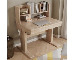 MIVRAY Kinderbureau - Hoogte Verstelbaar Met Kantelbaar Bureaublad En Opbergruimte - Voor Leren En Tekenen - Hout - Naturel - 92,2x60x110,5 Cm
