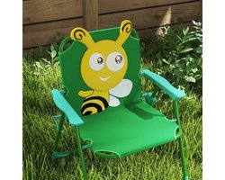MIVRAY Kindertuinset 49,5 cm - Ronde Tafel Met Twee Inklapbare Stoelen en Verstelbare Parasol - Voor Tuin en Terras - Metaal Groen Geel