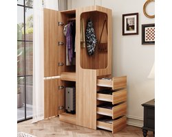 MIVRAY Kledingkast - Met Ladeblok En Open Hanggedeelte - Voor Slaapkamer Of Bureau - Houtkleur - 70x40x170 Cm