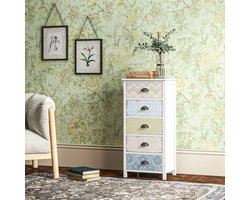 MIVRAY Ladekast - Shabby Chic Met 5 Lades En Veel Opbergruimte - Voor Woonkamer En Slaapkamer - MDF - Multicolor - 46x34x97,5 Cm